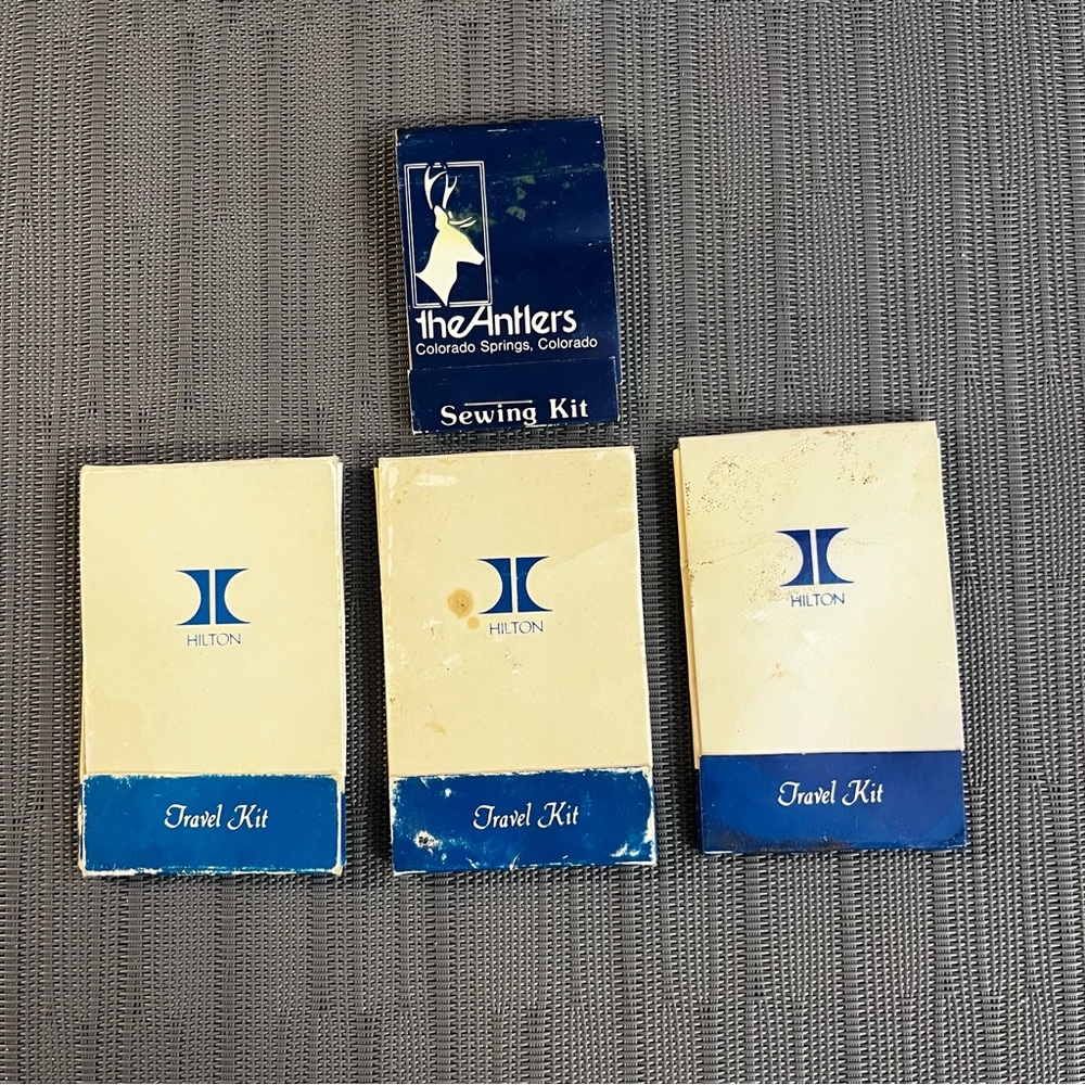 Vintage Hilton Travel Sewing Kits Set of 3 & 1 “The Antlers” Sewing Kit